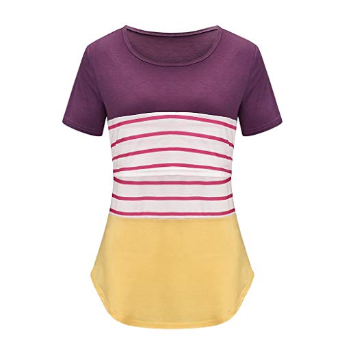 Camiseta de maternidad de maternidad de maternidad manga a rayas blusa de maternidad camiseta de materni, morado, L