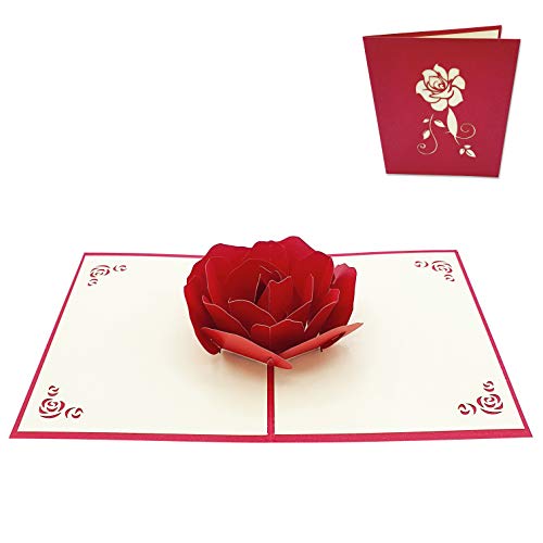 Typicshop Tarjeta de felicitación 3D de amor - Bonita Rosa Roja - Postal 3D de Amor para San Valentín, aniversario, pareja, novio, novia, padre, madre, hijo, hija
