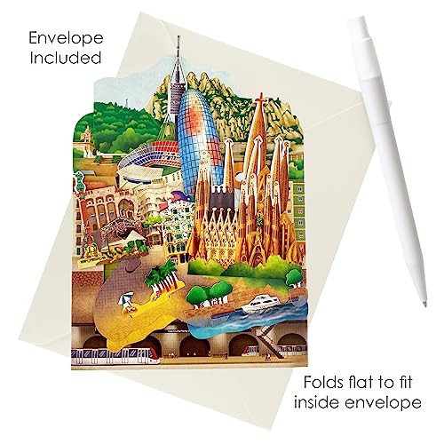 SANTORO Tarjeta Swing, tarjeta de felicitación emergente 3D - Barcelona - Regalo para ella, él, cumpleaños,gracias,vacaciones, destino | Panorama de Barcelona con Sagrada Familia,Casa Battlo Múltiple