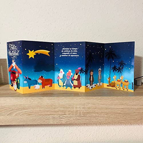 Tarjeta Navidad nacimiento desplegable postal navideña con nacimiento y reyes magos decoracion