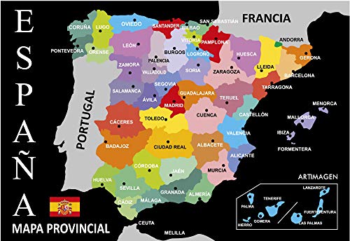 Artimagen Postal Mapa Provincial de España Negro 16x11 cm.