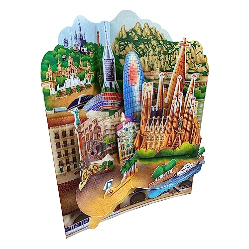 SANTORO Tarjeta Swing, tarjeta de felicitación emergente 3D - Barcelona - Regalo para ella, él, cumpleaños,gracias,vacaciones, destino | Panorama de Barcelona con Sagrada Familia,Casa Battlo Múltiple