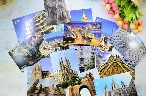 Tarjetas postales escénicas de Barcelona, España de 15 x 10 cm, catedral de la familia de Papá Noel, juego de postales retro de viaje europeo para enviar por correo Navidad, cumpleaños y saludos de