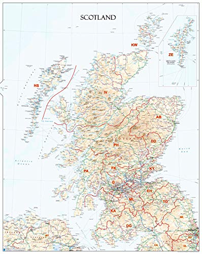 Escocia Código Postal Áreas Wall Mapa-Plastic Coated