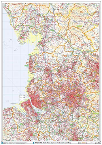 Código Postal Mapa de sectores - (S12) - Noroeste de Inglaterra - Mapa de pared-Plastic Coated