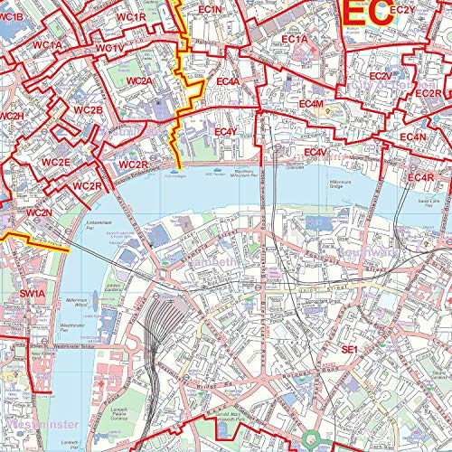 Londres Centro Ciudad Código Postal Distritos - (D12) - Mapa de Pared-Plástico Recubierto 2A (119cm x 168cm)